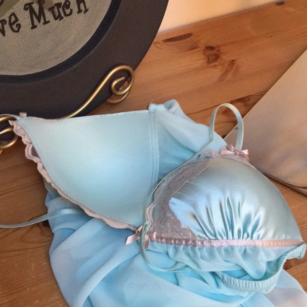 Host Pic💕💕Gorgeous Sheer Intimate Sz M  Light Blue  with Lace Trim. - Picture 7 of 8